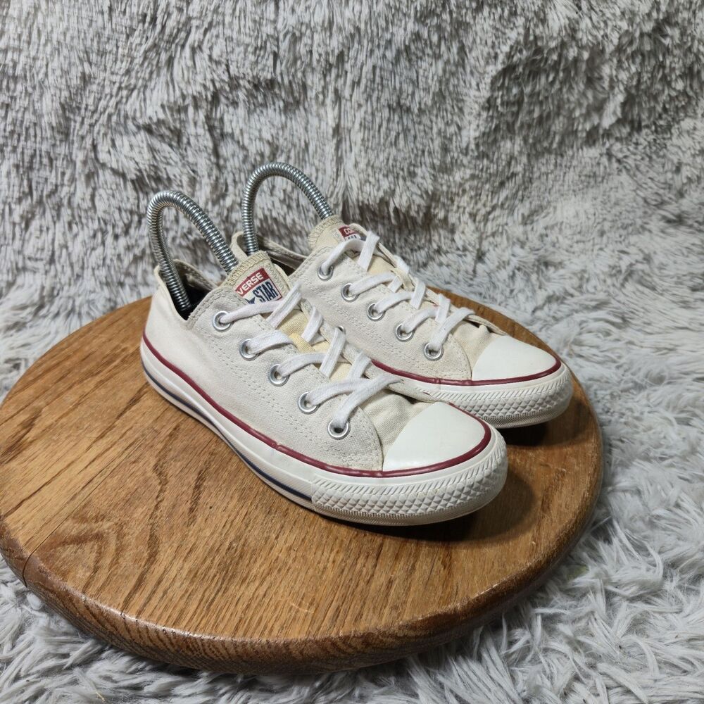 Converse Chuck Taylor All Star Low Wmn 6 Cream Canvas Sneakers Red Navy 22S8DE